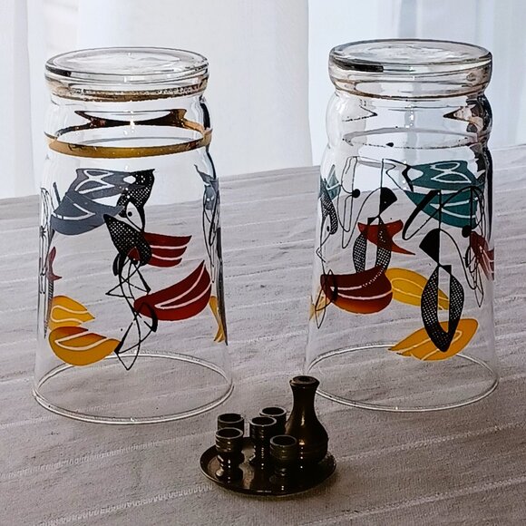 Vintage, Retro, 50s French style, small Glasses duo,  Abstract Atomic pattern - Picture 4 of 16